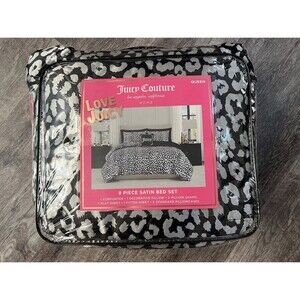 Juicy Couture Leopard Print Satin QUEEN 8pc Bed Set Comforter Shams Sheet Pillow